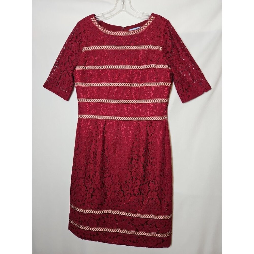 Antonio Melani Ella Lace Overlay Dress Sz 10 Ruby Red Lined Christmas Holiday